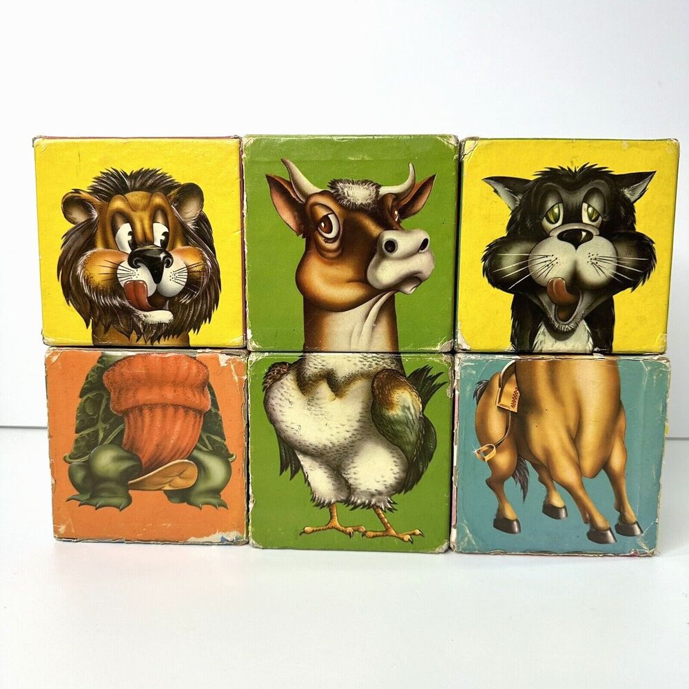Vtg 1962 Lakeside Toys Large Barnyard Animal Puzzle Blocks Lil BooBoos Mix Match